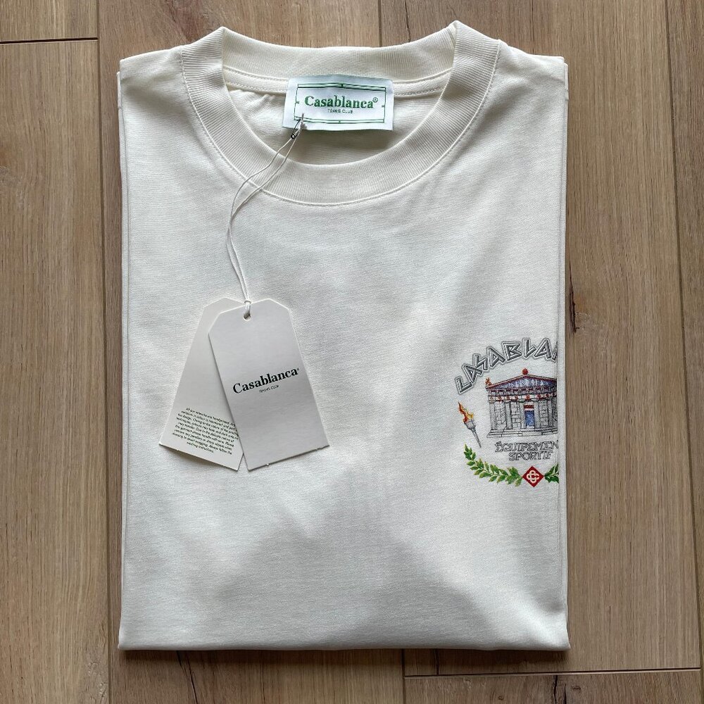 XXL Casablanca Men's Le Temple Du Sport Print T-Shirt Cotton Relaxed Fit White